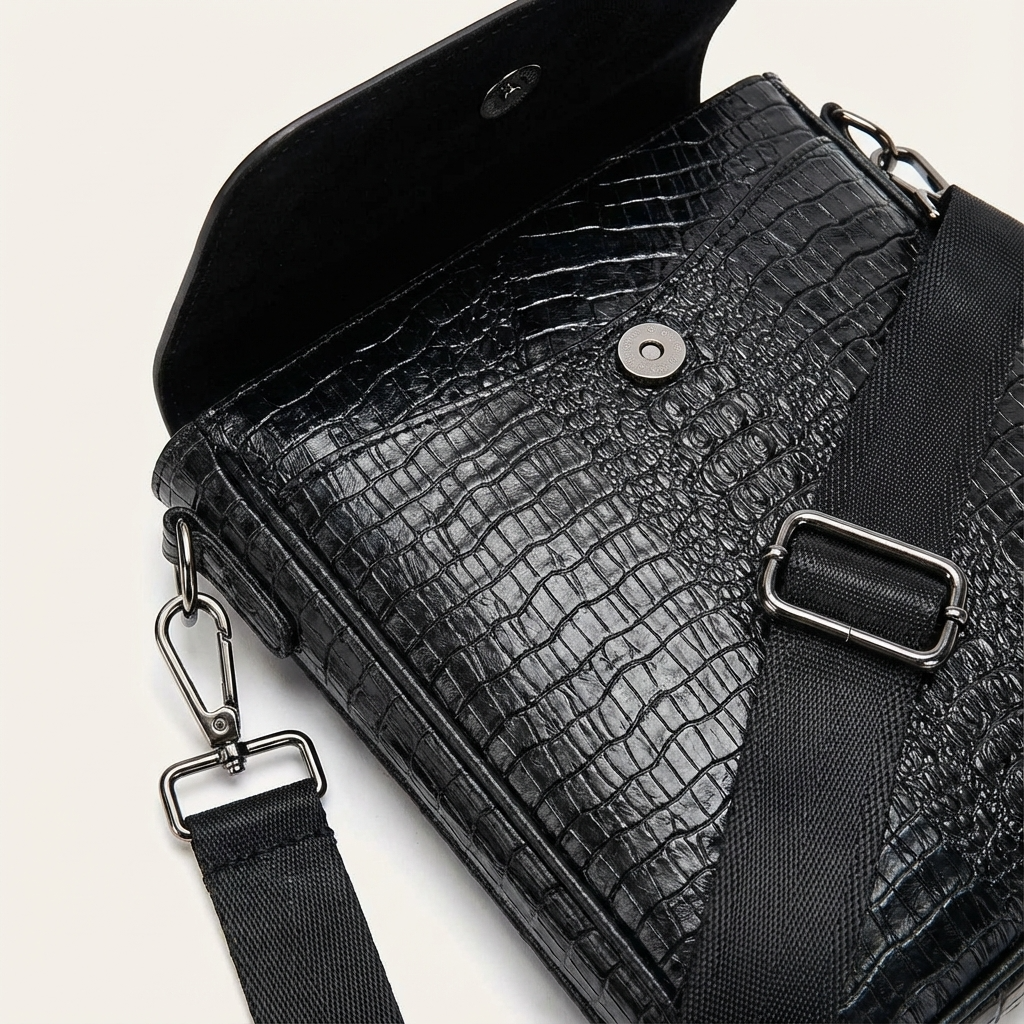Crocodile Embossed Leather Sling Bag – Rugged & Refined