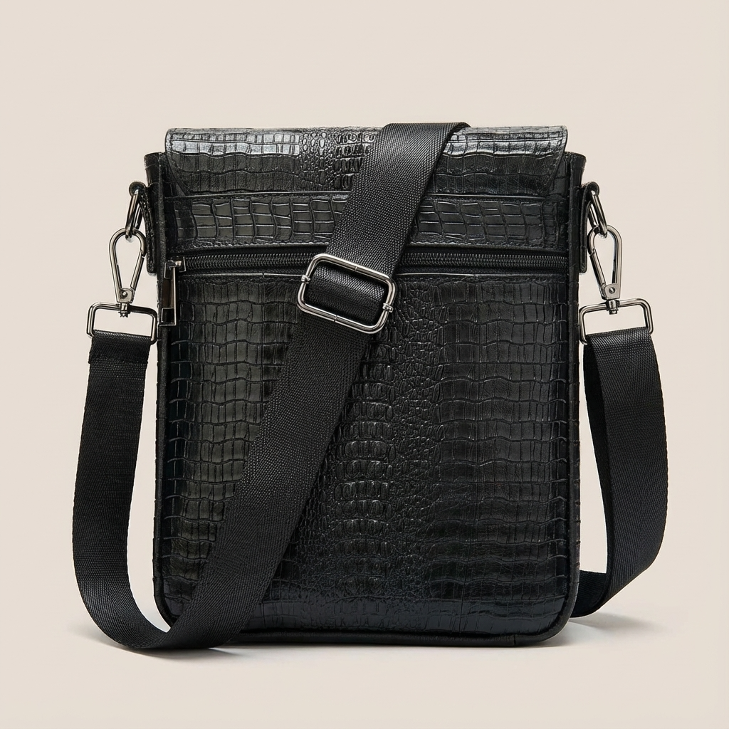 Crocodile Embossed Leather Sling Bag – Rugged & Refined