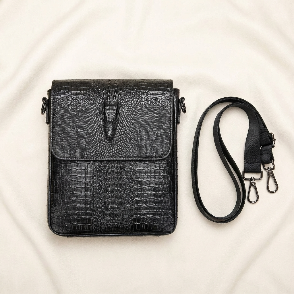 Crocodile Embossed Leather Sling Bag – Rugged & Refined