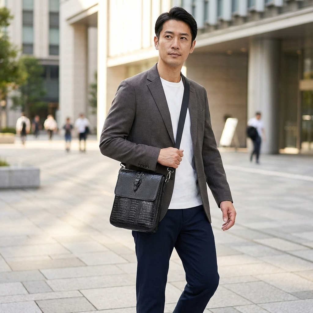 Crocodile Embossed Leather Sling Bag – Rugged & Refined