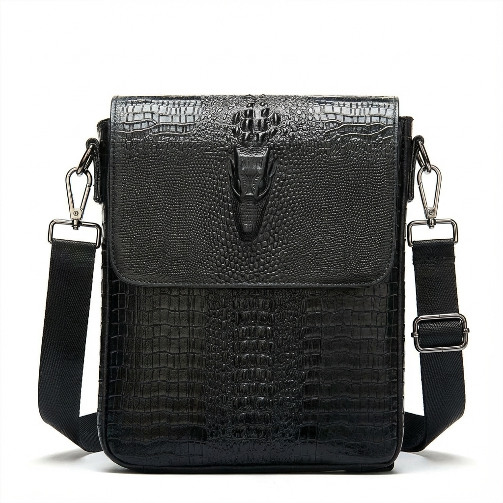 Crocodile Embossed Leather Sling Bag – Rugged & Refined